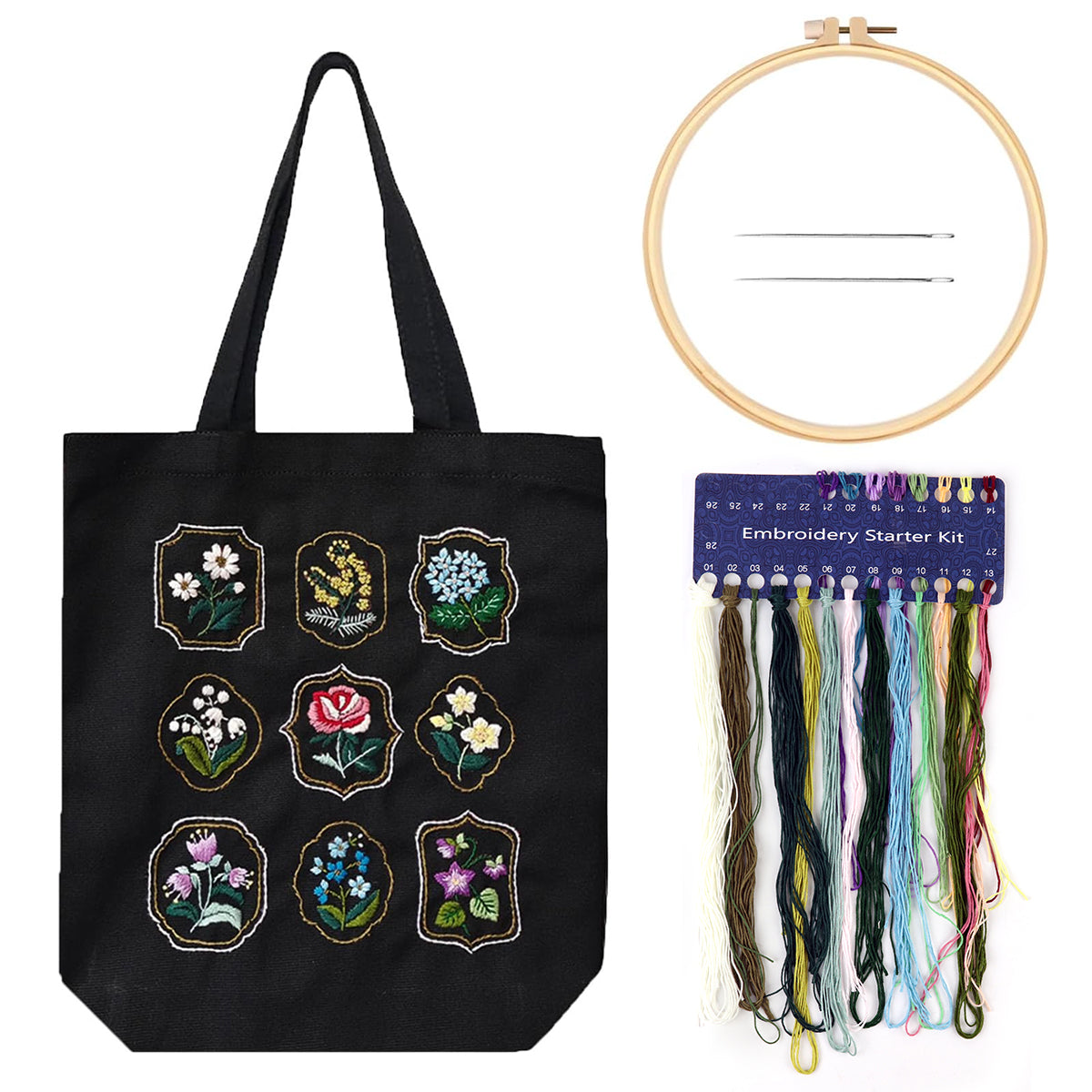PATPAT DIY Embroidery Canvas Tote Floral Embroidery Canvas Shoulder Bag Embroidery Artcraft Material Pack with 35x33cm Canvas Bag & Color Yarns, Needles, Hoop and Tools DIY Embroidery Book Bag PATPAT DIY Embroidery Canvas Tote Floral Embroidery Canvas Shoulder Bag Embroidery Artcraft Material Pack with 35x33cm Canvas Bag & Color Yarns, Needles, Hoop and Tools DIY Embroidery Book Bag